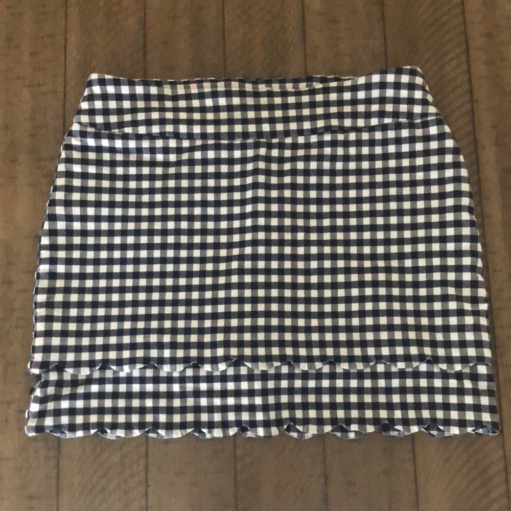 Crown & Ivy Navy gingham scalloped hem skirt attached shorts preppy nautical